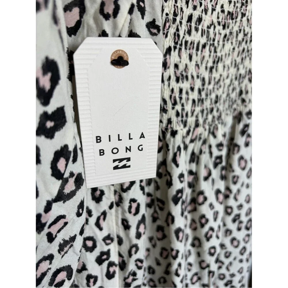 New Billabong Cream Dress with Black and Pink Leopard Print. Size Medium